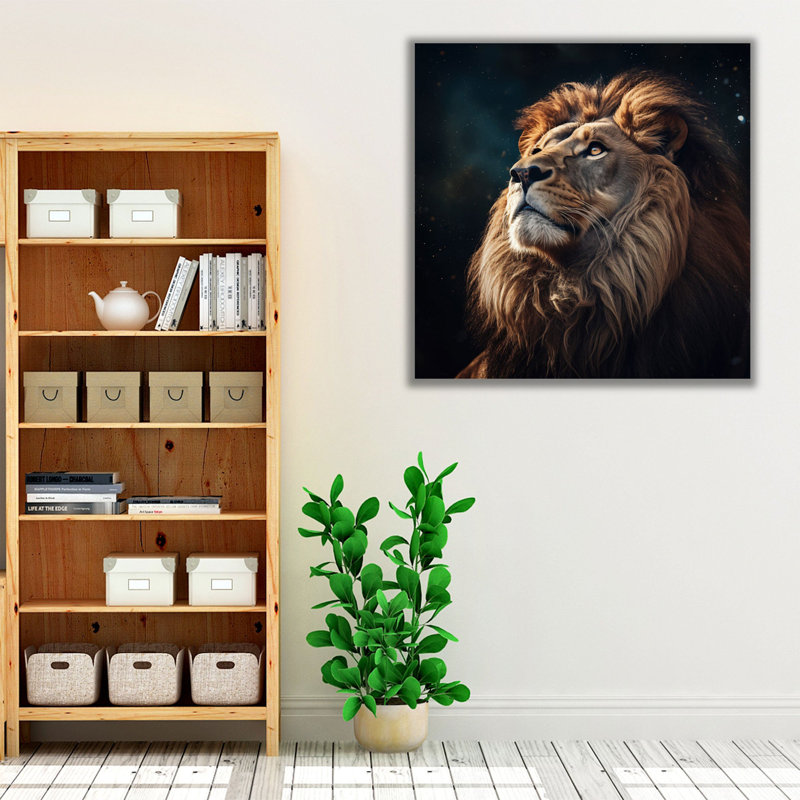 Lion regardant le ciel, Papier, H 20 po x l 20 po x P 1,25 po