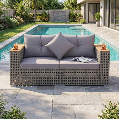 2-Piece All-Weather Outdoor Patio Corner Sofa Set, Thick Soft Removable Washable Cushions, Suitable For Patio, Backyard, Deck, Porch, Balcony, Poolside