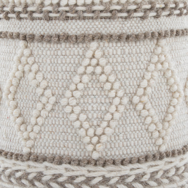 Repose-pieds de rangement 18 po en laine tissée à la main beige avec motif touffeté et noué
