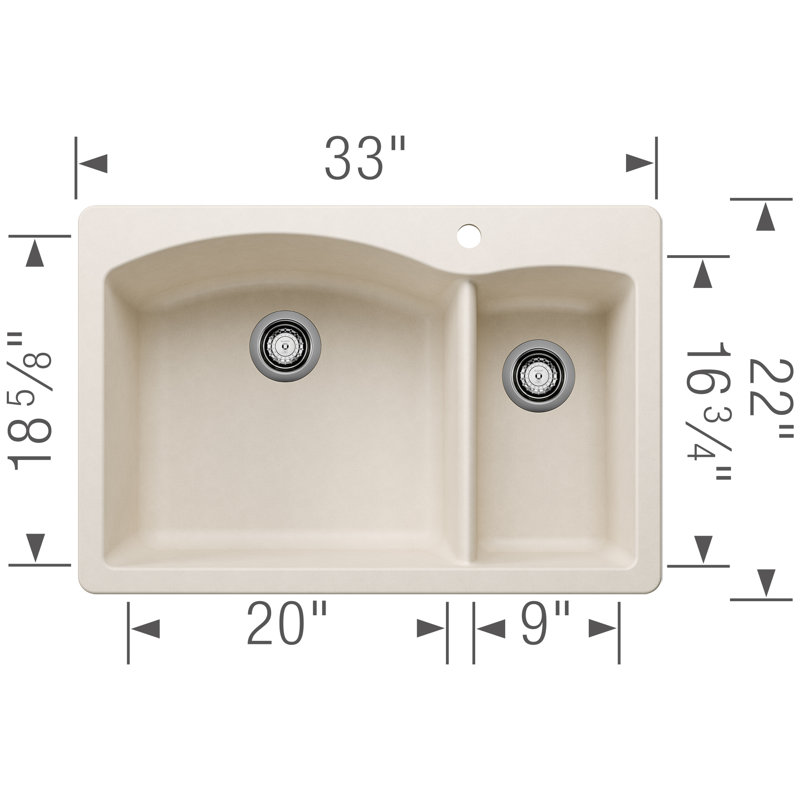 Diamond Silgranit 33" L x 22" W Double Basin Drop-In/Undermount Sink, Soft White