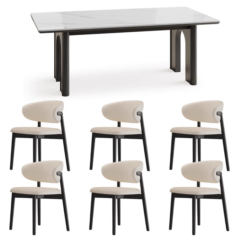 Modern Simple Rock Slab Ash Dining Table Set, 29.52"H x 70.86"L x 31.49"W