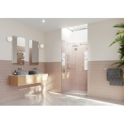Mimas 49.25 In. X 78 In. Fully Frameless Glass Hinged Shower Door With Towel Bar