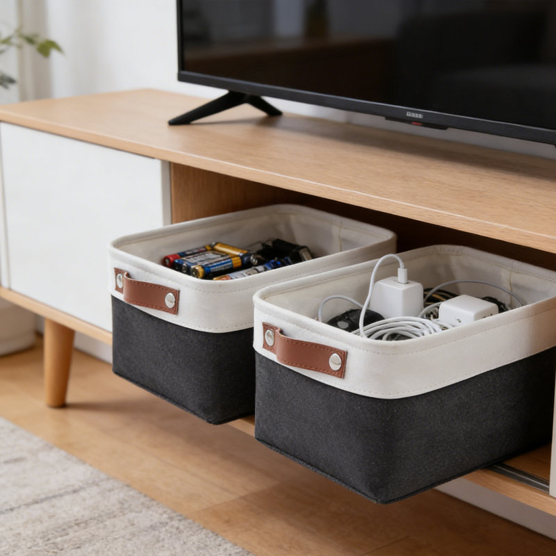 Storage Baskets for Shelves (4-Pack) – Fabric Closet Organizer Bins with PU Leather Handles, Collapsible Metal Frame for Linens, Toys, Towels in Living Room, Bedroom, and Nursery