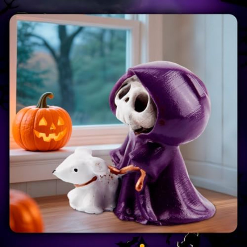 Décoration de fantôme d'Halloween, figurine de fantôme de doigt mignon, décoration de statue effrayante en résine amusante, plateau de table d'intérieur, décoration de bureau à domicile (1, mauve et blanc)