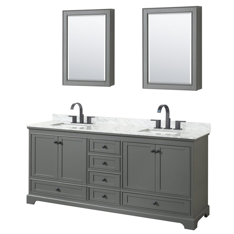 Ensemble de meuble-lavabo double 80 "avec miroir Deborah, Gris foncé, Noir mat