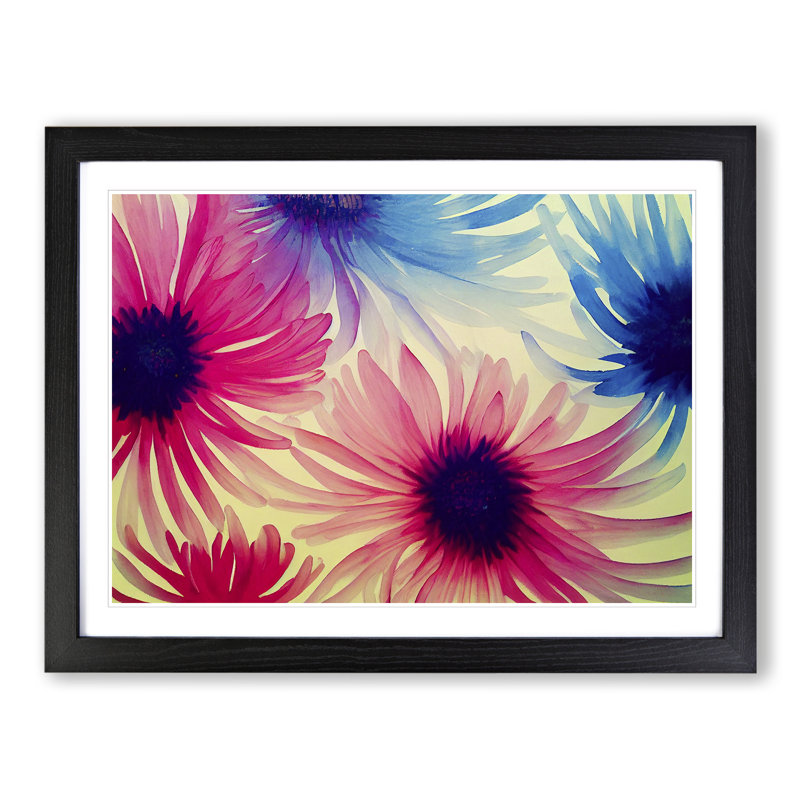 XH1022-9448X Unique Chrysanthemum Flowers - Single Picture Frame Print, Black Framed, 25cm H x 34cm W x 2cm D