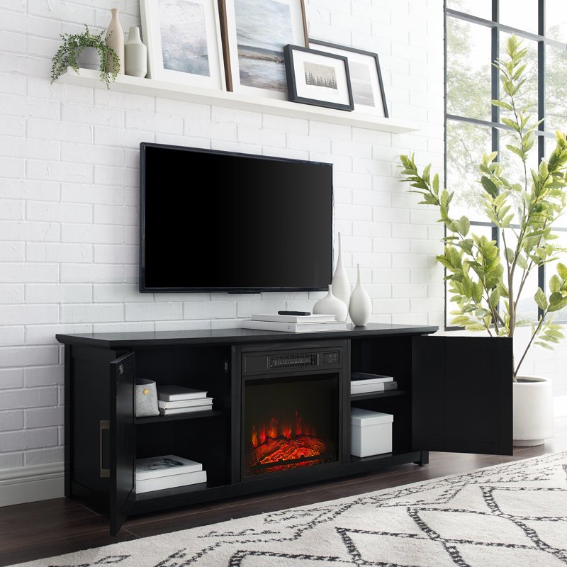 Rozier TV Stand Fireplace for TVs up to 65" Fireplace, Black