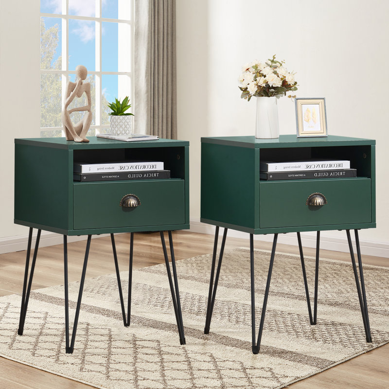 Adra 15.7'' W Metal Nightstand, Green