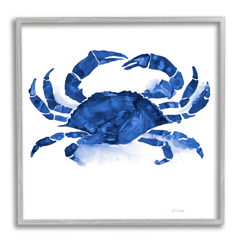 Crabe détaillé bleu faunique, H 17 po x l 17 po x P 1,5 po, Estampe numérique Farmhouse