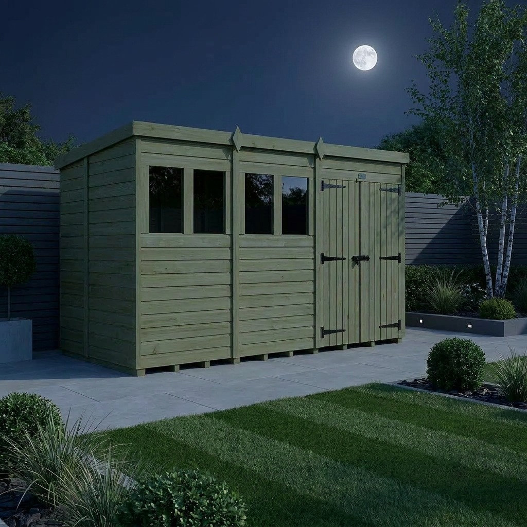 Total Sheds 20ft x 5ft Pent Garden Shed - Double Door - With Windows - Pressure Treated Timber - UK Manufactured