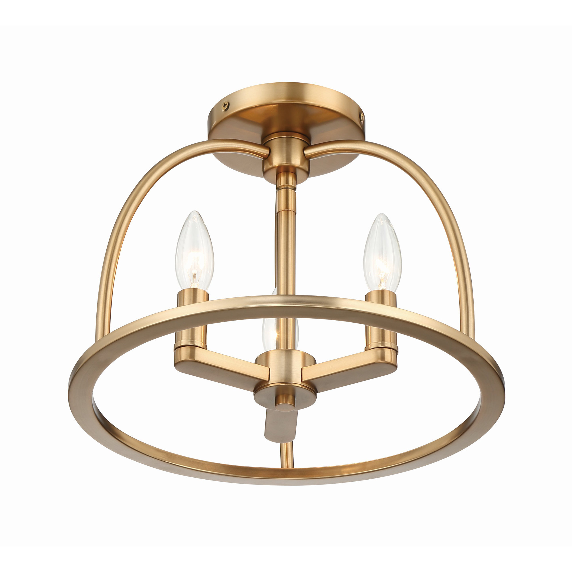 3 Light Semi Flush Mount, Vibrant Gold