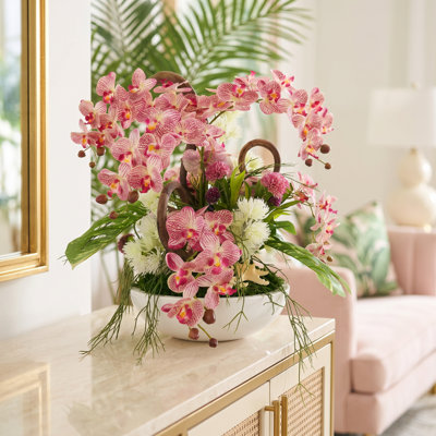 Tropical Centerpiece with Orchids, Dahlias, and Cactus