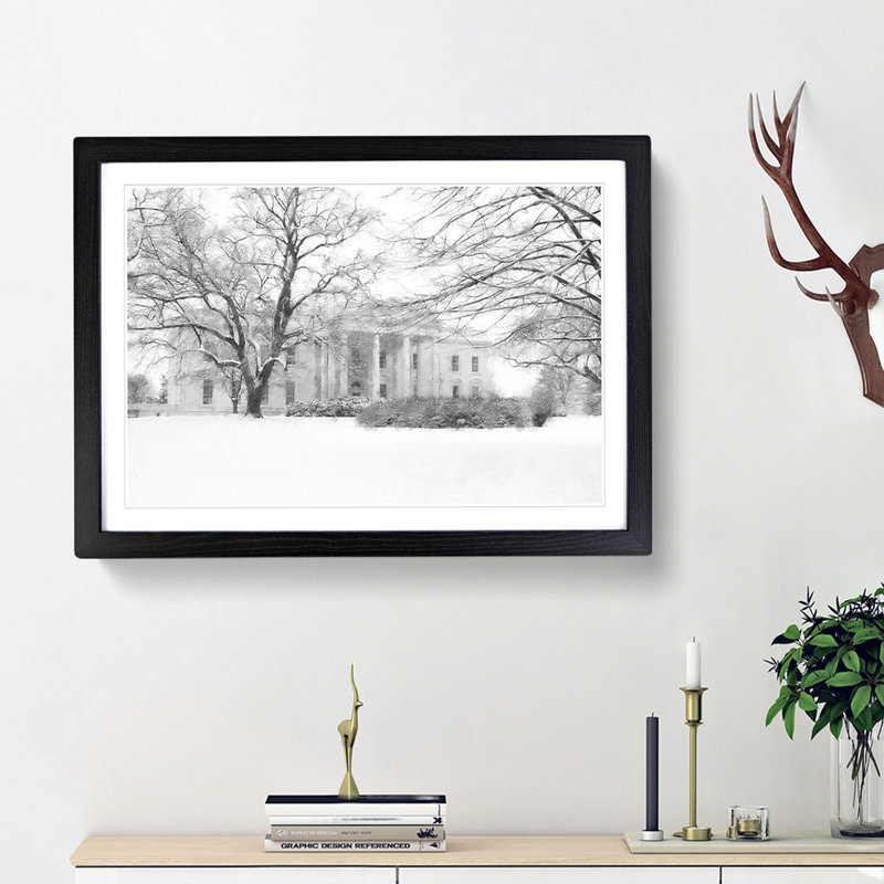 Wintertime View of the White House - Picture Frame Photograph Print, Black Framed, 40cm H x 60cm W x 2cm D