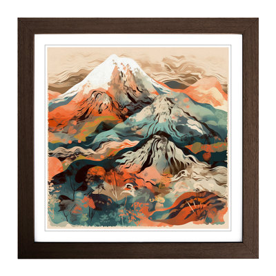Japanese Mountains Abstract Art - Framed Print