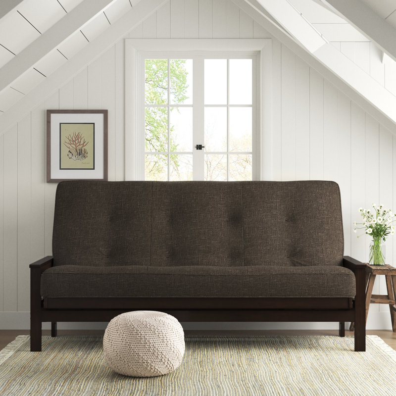 Johnte Queen 86" Futon Frame and Mattress, Espresso, Linen Charcoal, Premium Pocket Coil