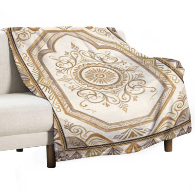 Jeté en flanelle ornée de médaillon, couverture douce et chaude pour le canapé-lit du salon