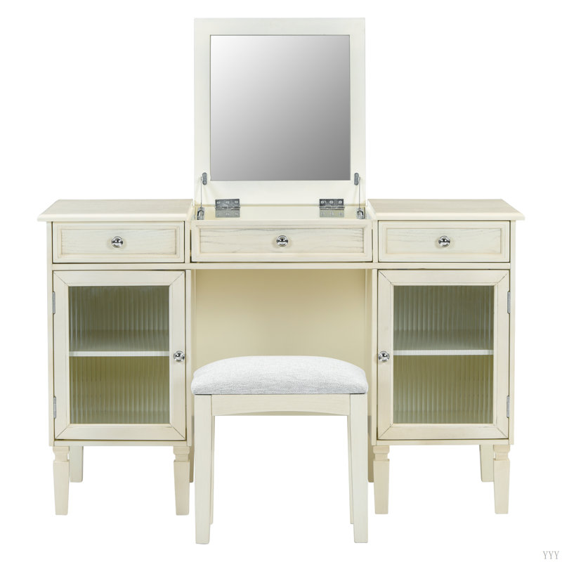 Bureau de coiffeuse 2 en 1 avec miroir rabattable, coiffeuse avec tiroir et armoire, bureau d'ordinateur multifonctionnel pour bureau, vestiaire, chambre à coucher, salon chêne