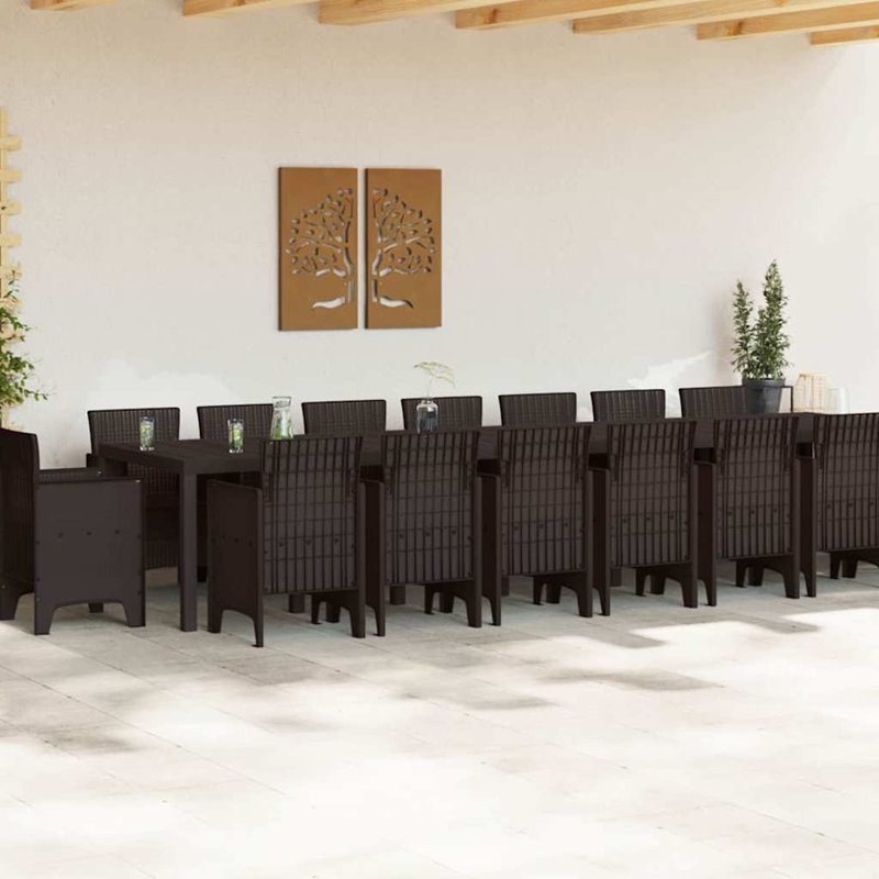 Garden Dining Set 17 Pcs Anthracite Poly Rattan, Brown