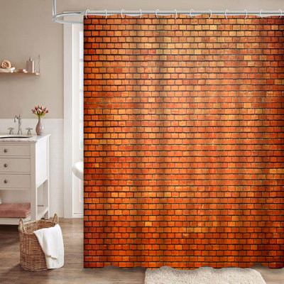 Rideau de douche à motif de briques avec 12 crochets