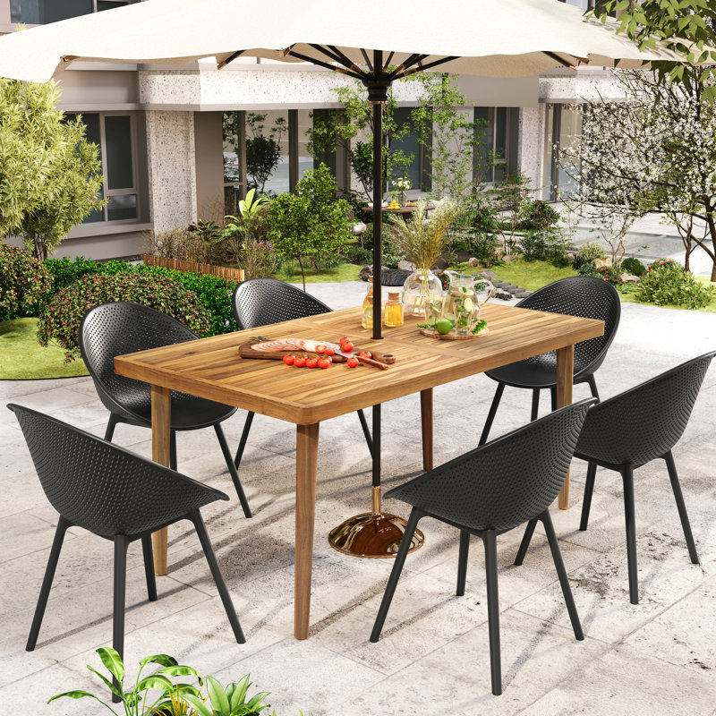 Ensemble de salle à manger d'extérieur 7 pièces Paito (chaise de salle à manger 6 pièces avec table de salle à manger en acacia 1 pièce)