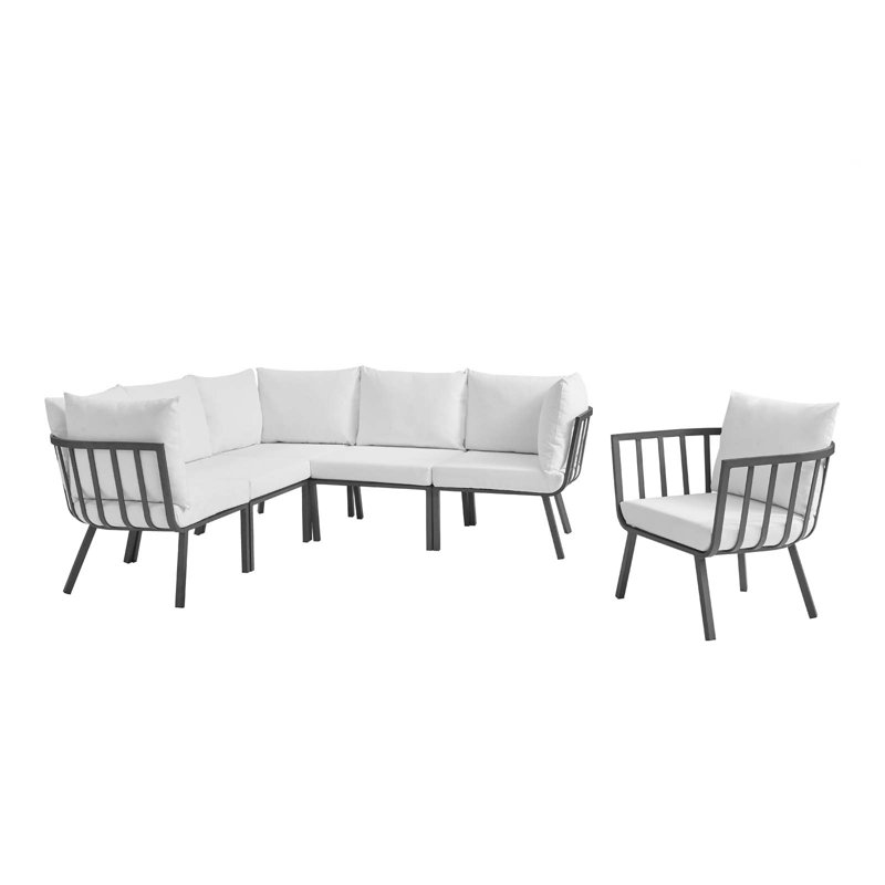 Ensemble de patio extérieur en aluminium 6 pièces Riverside par Modway, Blanc, gris