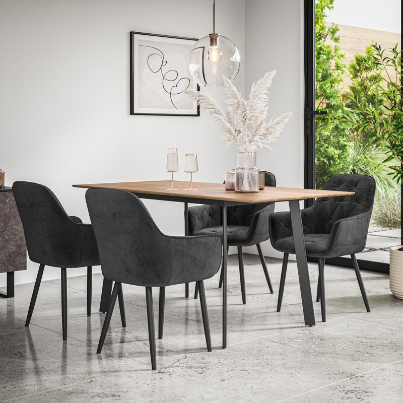 Ahlayna 6 - Person Dining Set, Oak/Black/Black