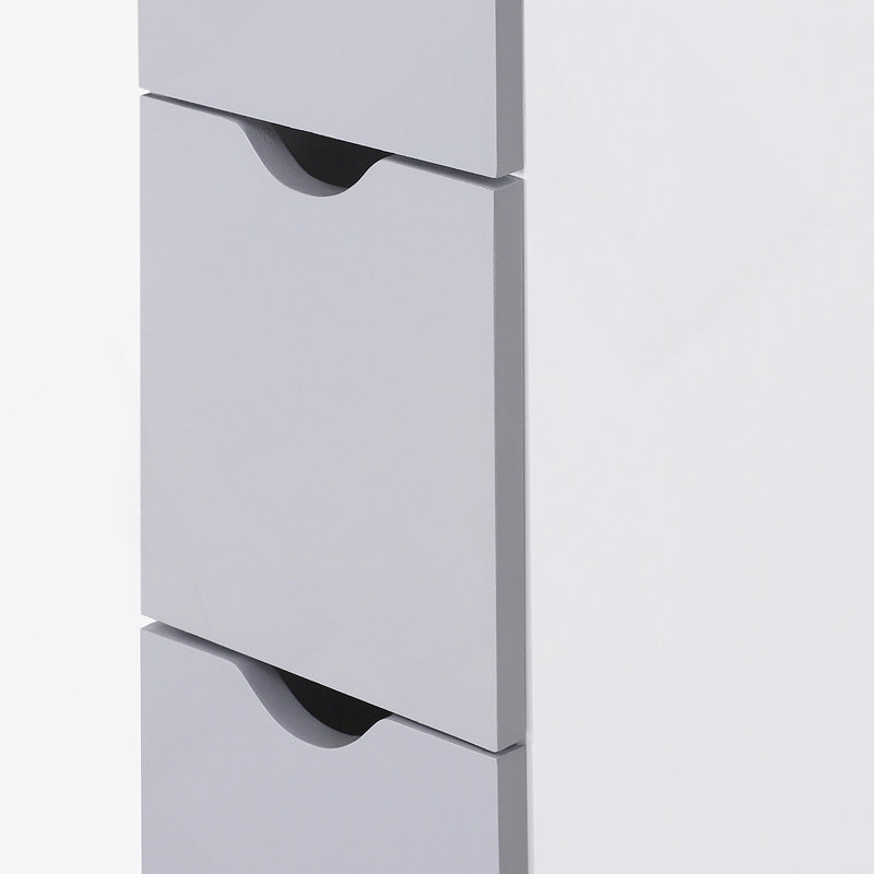 Armoire de rangement pour salle de bain de 54 po de hauteur, tour à linge autoportante avec tablette à 2 niveaux et tiroirs, organisateur de plancher étroit, blanc