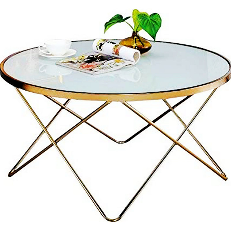 Table basse élégante en forme de V à croisement avec plateau en verre, H 18 po x L 34 po x l 34 po, Marbre