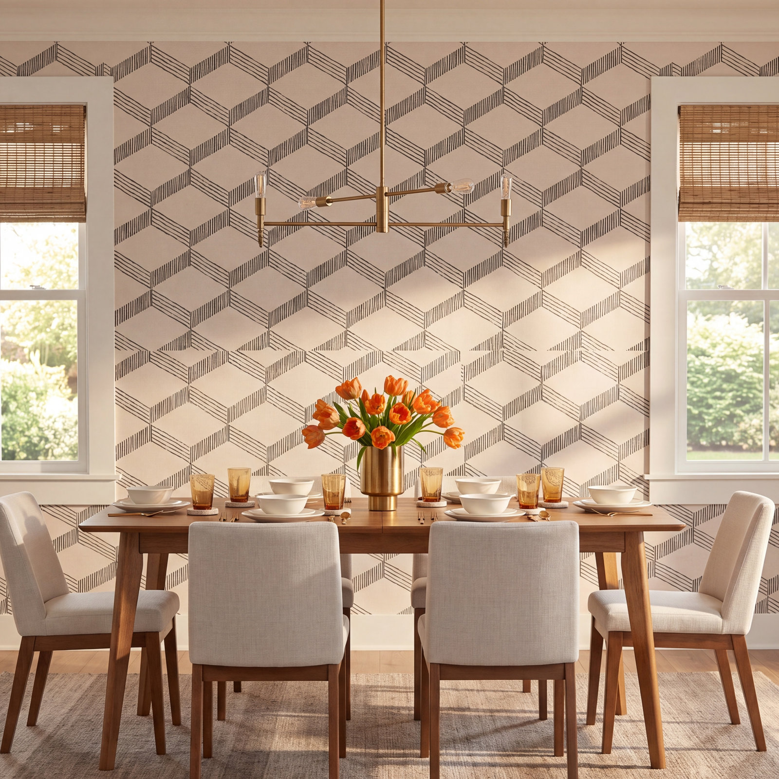 Aislin Mid-Century Geometric Wallpaper, Beige/Black