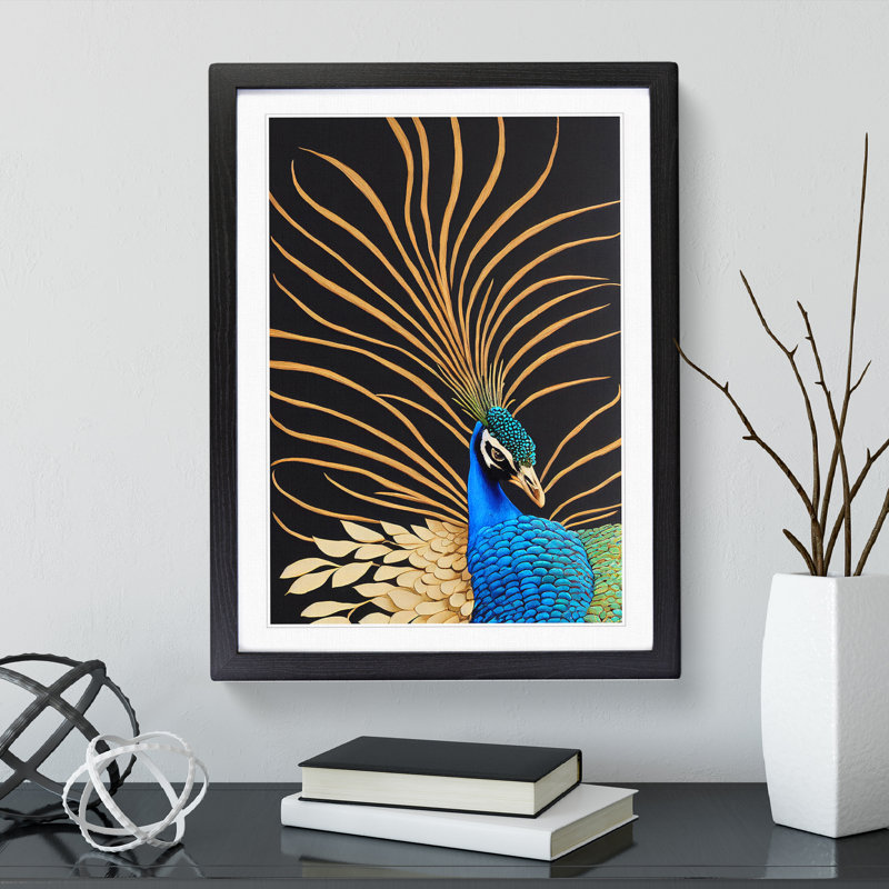 Striking Peacock Art No.4 - Framed Print, Black, 64cm H x 46cm W
