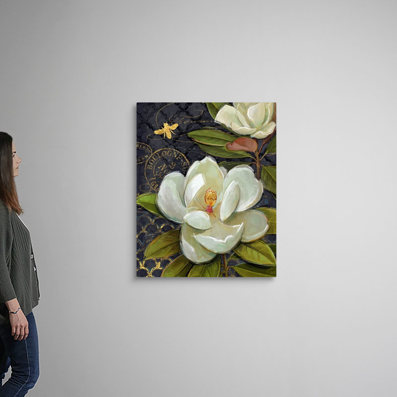 «Heirloom Magnolia» sur toile noire, Toile tendue, H 32 po x l 40 po x P 1,25 po