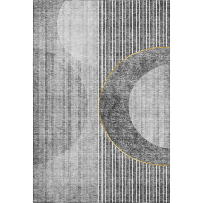 Premium Machine Washable Prisco Charcoal Rug