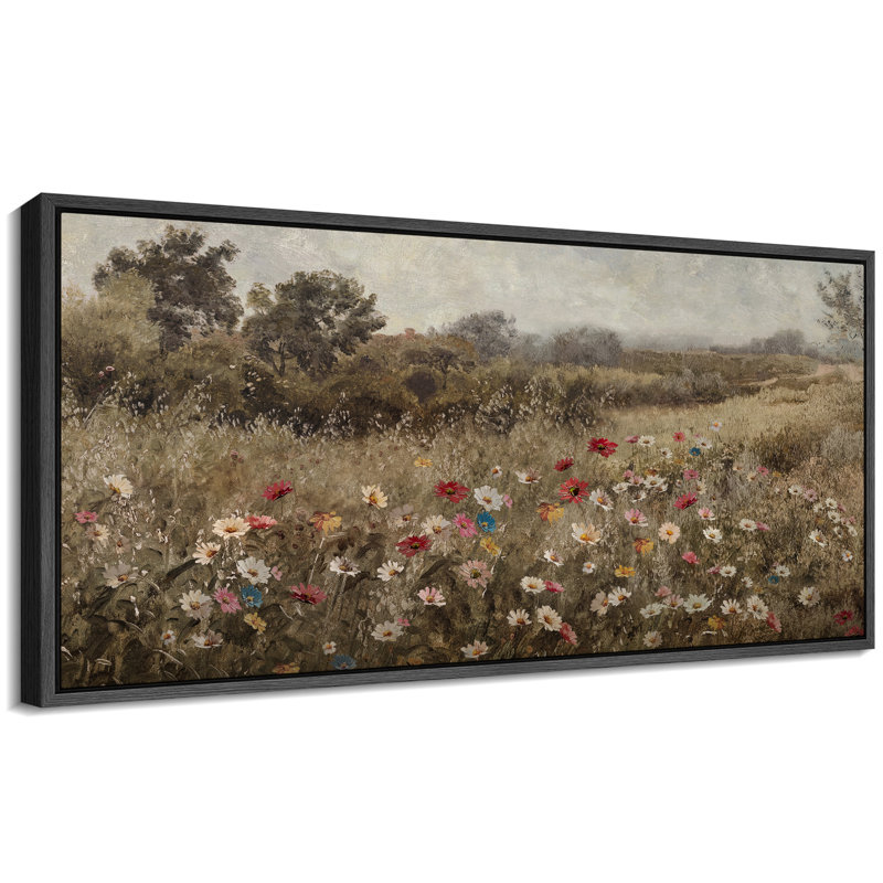 Champ de fleurs sauvages dans un paysage rustique avec des fleurs vibrantes, H 30 po x l 60 po, Noir, noir, noir, noir