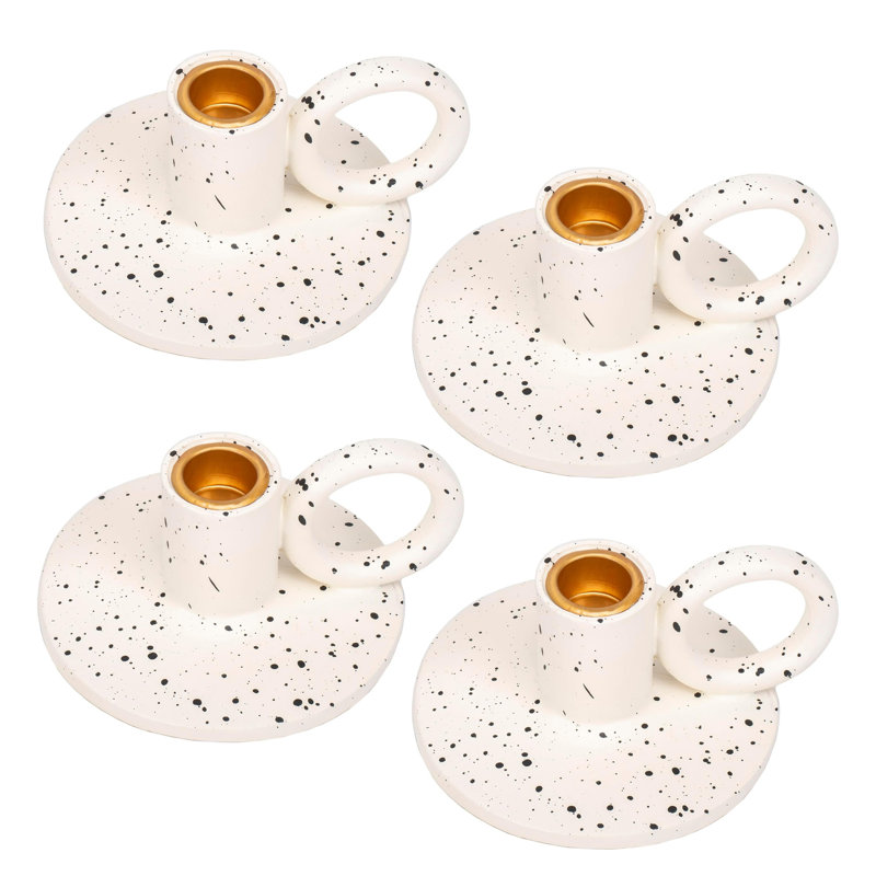 Porte-bougie moucheté blanc, paquet de 4, Blanc