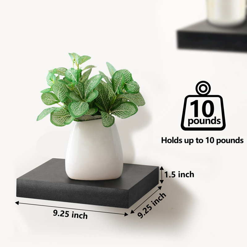  Ensemble de 4 tablettes flottantes carrées 9 po avec fixation invisible, Noir, noir, noir, noir