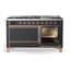 ILVE UM15FDQNS3BKCLP Majestic II 60 inch Dual Fuel Range with 9 Burners, Griddle (Liquid Propane, Solid Door, Glossy Black, Chrome)-1666292246-1666292709