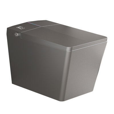 Toilette carrée intelligente avec réservoir intégré pour la salle de bain, télécommande, toilette bidet sans réservoir avec ouverture à couvercle tactile, chasse d'eau automatique, siège chauffant, affichage numérique à DEL, mémoire utilisateur, gris mat
