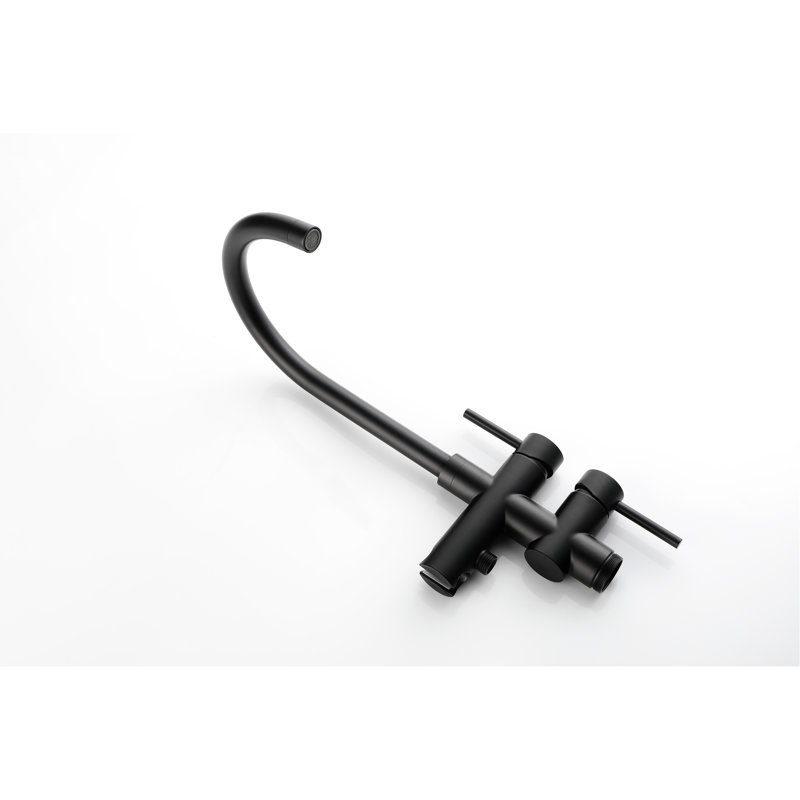 Matte Black Standing Tub Faucet With Handheld Shower And 360 Degree Rotating Mount, Stainless Steel, Floor Mount Installation Filler Head,