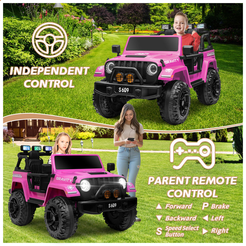 12v 2 Seater Kid’s Ride On Car, Kids' Battery Powered Electric Car W/parents Remote Control, Ride On Truck Toys W/3-point Safety Belt, 3 Speeds, Large Capacity Trunk, Spring Suspension, Multi Functions Dashboard