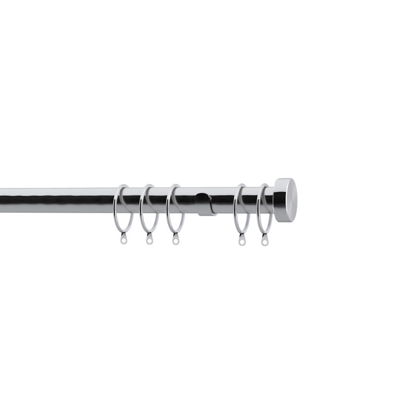 28mm Stud End Curtain Pole, 6cm H x 152cm W x 2.8cm D, Chrome