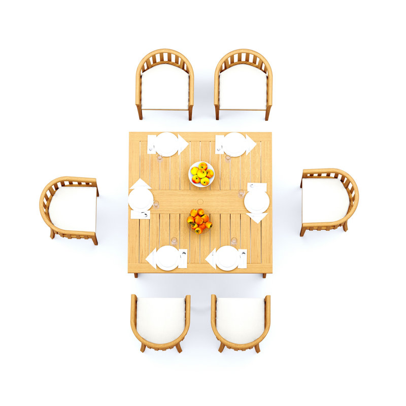 7 Pcs Grade-A Teak Wood Dining Set: 60" Square Rectangle Butterfly Table And 6 Lenong Arm Chairs #11LN1406, 6