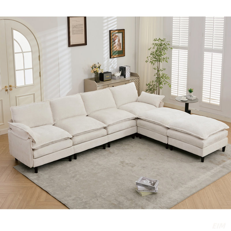 Canapé modulaire, ensemble de canapé en U en forme de nuage confortable, 6 places, 2 coussins d'accoudoirs, canapé modulaire convertible, salon, appartement, chenille (2 repose-pieds mobiles) (modulaire)