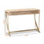Console à deux tiroirs en bois brun avec accents dorés, H 29,33 po x l 42,33 po x P 15,93 po
