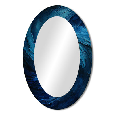Blue Swirl Wave Spiral I - Abstract Spirals Large Mirror, Blue Decorative Wall Mirror, Printed Metal Art