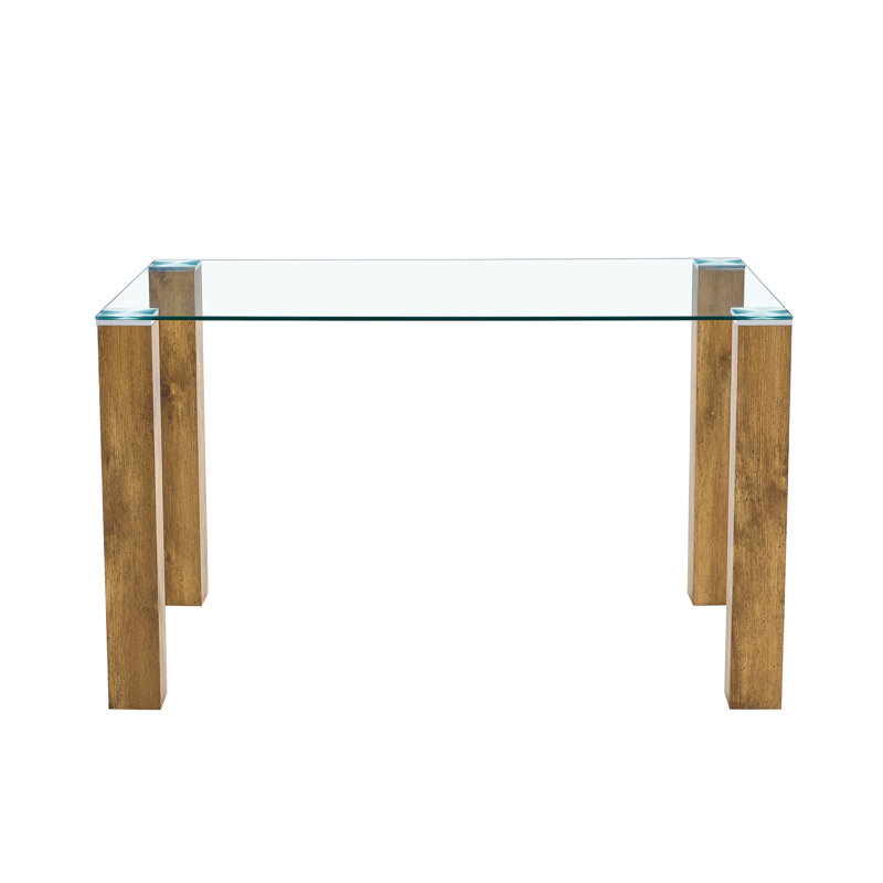 A 49.6”×30” Transparent Tempered Glass Dining Table With Rectangular Wood - Color MDF Wood Grain Legs: Blending Simplicity & Quality, Ideal For Diverse Decoration Styles