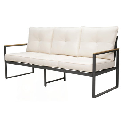 Steel 3-Seat Patio Sofa with Thick Cushions for Deck and Garden