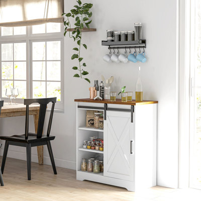 White Buffet Cabinet 33" - Sideboard With Adjustable Shelf And Sliding Barn Door For Kitchen by Ophelia & Co.