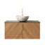 Meuble-lavabo 36 po, armoire de rangement flottante en contreplaqué avec portes doubles, comptoir en pierre frittée noire et cuve en céramique blanche à motif de pierres-442058739