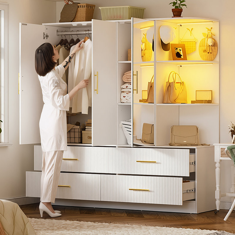 Armoire penderie 3 portes avec miroir et tiroirs