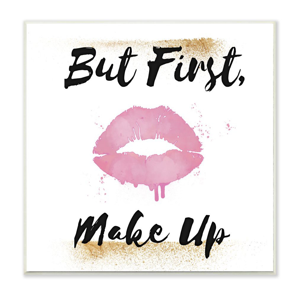 But First Make Up Pink Lip Kiss with Gold by Ziwei Li - Textual Art Print Mercer41 